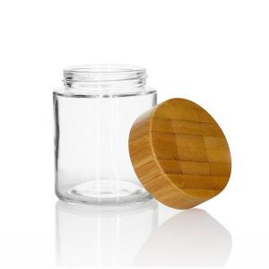 Clear Frosted Glass Containers With Bamboo Lids Cosmetic