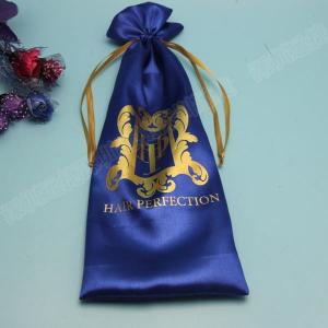 Navy Blue Hair Extension Kit Bag , 5 X 14 Inch Silk / Satin Drawstring Pouch