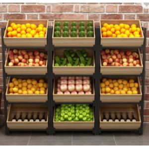 China Supermarket Wood Fruit Vegetable Shelf Rack Stand Grocery Store supplier