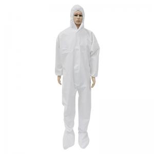 Non Woven Disposable Hooded Coveralls PP PE Laminated White With Boot Cover