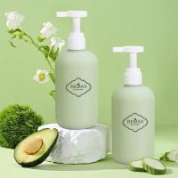 China 500ml Green Frosted Plastic Shampoo Bottle With Black Lotion Pump Nature Inspired on sale