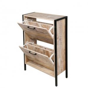 Industrial Metal wood Narrow Shoe Cabinet Entryway Shoe Rack For Home 2 Tiers