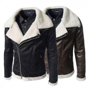 China Fashion Winter Sheepskin Lined Leather Jacket , Mens Faux Leather Aviator Jacket supplier