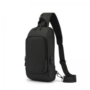 Reverse Polyester Unisex Shoulder Bag , Black Crossbody Casual Bag With Back Pocket