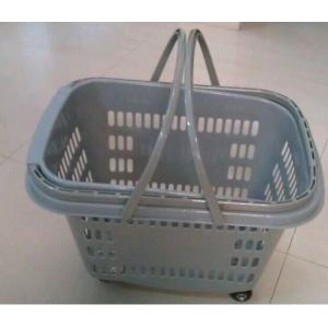 China Stackable Rolling Plastic Hand Shopping Basket / Grocery Basket With Wheels supplier