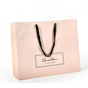 Flat Cotton Handle Custom Design Paper Bags , Printed Paper Shopping Bags Pink Color