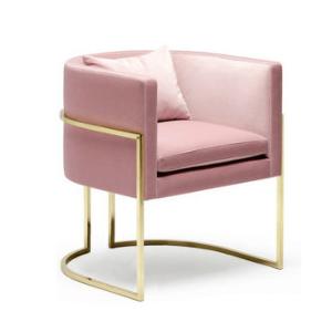 Modern Pink Velvet Upholstered Chair Stainless Steel Base