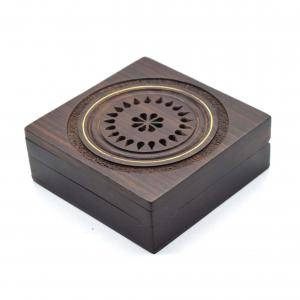 Keepsaking Black Lidded Wooden Box Mango Wood Storage Box 10x10x3.8cm