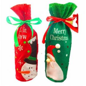 Embroidery Kids Christmas Craft Gifts Wine Bags Santa Snowman Drawstring Soft Felt