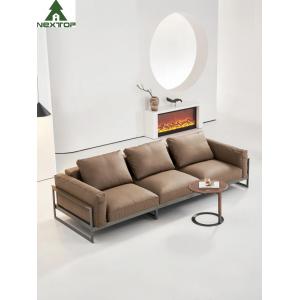 Living Leather Brown Hotel Room Sofa 3 Seaters Soft Reclining Sofa Metal Frame
