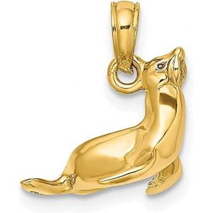 14k Yellow Gold 3 D Seal Charm Necklace Pendant Fish Sea Life Fine Jewelry For Women Gifts For Her