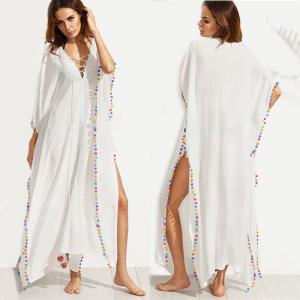 China Bohemian White Lace-up Long Summer Beach Cover Up Dress with Split supplier