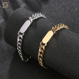 China Stainless Bracelet Hip Hop Titanium Steel Jewelry Cuban Chain Custom Engraved supplier