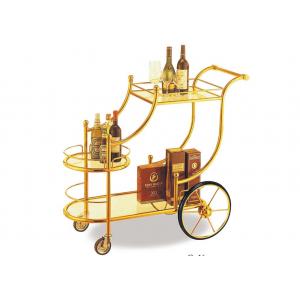 China Big Wheel Room Service Equipments Wine Serving Cart Mirror - Gold Finish Fire - Proof Laminated supplier