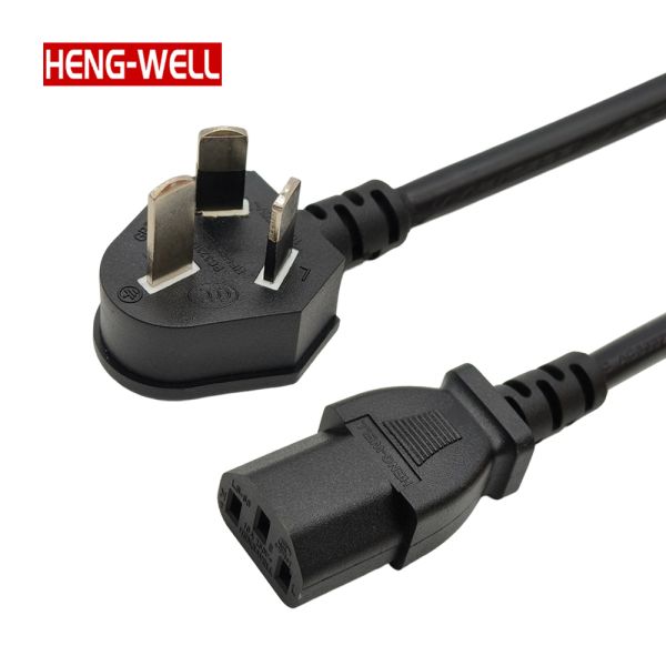 HENG-WELL 3 Pin Computer Power Cord CCC Certified IEC320 C13 PVC Jacket Right Angle Extension Plug Cable
