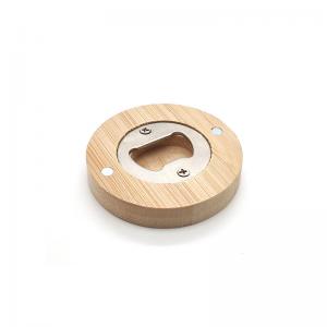China Magnetic Bamboo Metal Bottle Opener - Round Wooden Fridge Magnet supplier