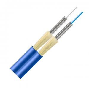 China Armored fiber optic cable single mode, 2 core duplex zipcord blue fiber optic cable, with a stainless steel tube supplier