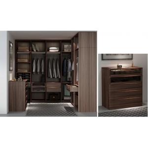 Custom Furniture Walnut wood Built Walk in Wardrobe Closet with Cloth display racks and Storage Cabinets