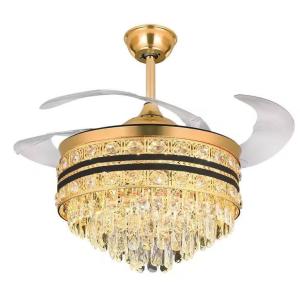 China Nordic Moderno Dc Control remoto Brillo retráctil Invisible redondo K9 Cristal lámpara de antorcha Led ventilador de techo con luz wholesale