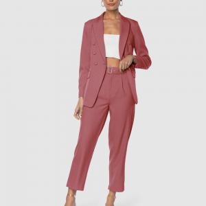 China Brick Red Formal Stylish Womens Suits For Office Wear Formal Blazer And Pant Set supplier