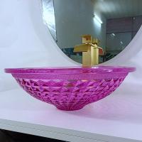 China Crystal Glass 12mm Purple Glass Sink Bowl For Restroom 140mm Height Modern on sale