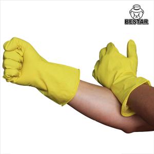 China ODM Yellow Household Latex Gloves Flock Lined Rubber Glove For Kitchen supplier
