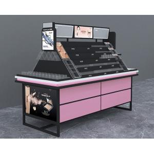 China 1650mm Pink Counter Cosmetic Display Shelves Mirror Middle Island Showcase supplier