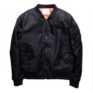 Male Vintage Ma1 Bomber Jacket With Crew Neck Collar Single Breasted