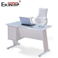 China White Blue Glass Office Table With Drawer Executive Home Office Desk on sale