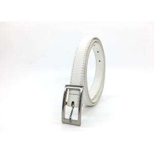 China Womens Faux Leather Skinny Belts White Color For Dresses Rectangular Metal Pin Buckle supplier
