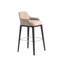 China Nordic Style Fashion Creative Leather High Dining Chair Solid Wood Bar Stools on sale
