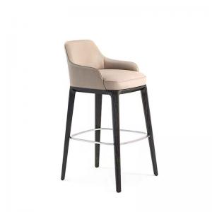 Nordic Style Fashion Creative Leather High Dining Chair Solid Wood Bar Stools