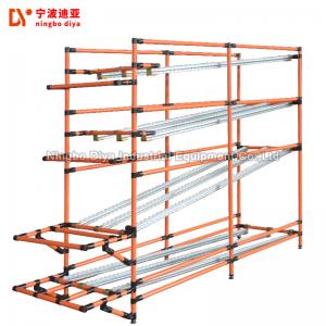 China PE Coated FIFO Storage Shelf Yellow Lean Pipe Heavy Duty Pallet Roller Racking wholesale