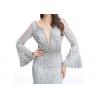 Mandarin Sleeve V Neck Sexy Long Sleeve Lace Formal Dress Floor Length