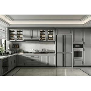 villa Standard Custom Made Modern Grey Kitchen Cabinets With Island Solid Wood