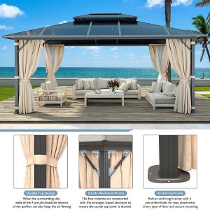 Gazebo Polycarbonate Double Roof Canopy Outdoor Aluminum Frame Pergola, Permanent Pavilion with Netting Curtains