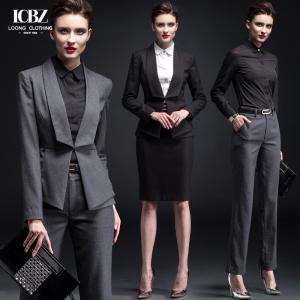 Stylish Red Business Casual Four-Piece Ladies Suit with Single Button Closure Included