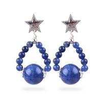 China Handmade Crystal Stone Earrings Sodalite Gemstone Beaded Star Charms Pendant Earrings on sale