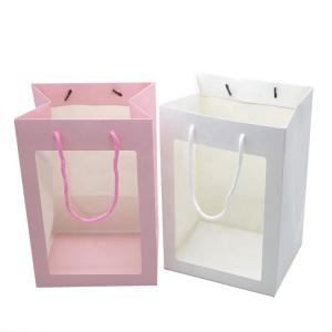 Drawstring Luxury Gift Packaging Bags , Cardboard Paper Bag With Transparent Window