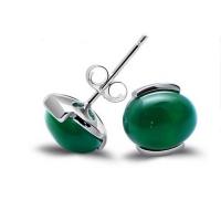 925 Sterling Silver Oval  Green Onyx Bead Stud Earrings(033422W)
