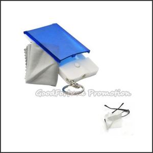 China HOTセールカスタムロゴ 眼鏡レンズ 洗濯布 キーチェーンの保持箱 ボタン supplier