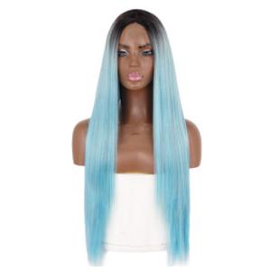 Blonde Straight Natural Human Hair Wigs Extensions Blue Color