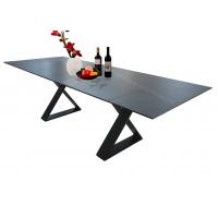 China Grey Top Rectangular Glass Dining Table Stone Coated Tempered Glass 2.6 Meter on sale