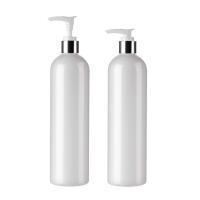 China 16 Oz Empty Shampoo Bottles White 480ml With Silver Collar Pump on sale