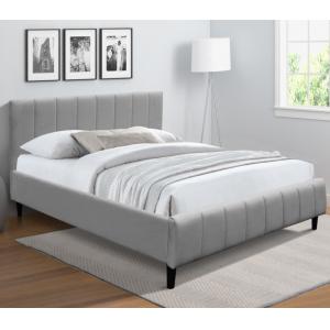 Twin Size BSCI White Upholstered Bed Frame With Vertical Stripes On Headboard