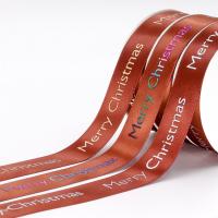 China Fancy Brown Gift Wrap Ribbon , Words Patterned Wired Christmas Ribbon on sale