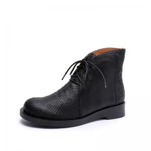 S226 Warm and velvet thick lace-up leather ankle boots fashion all-match rubber outsole women's shoes