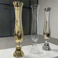 China Wholesale Tall Wedding Decoration Centerpiece Gold Glass Wedding Flower Vase on sale