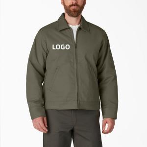 Custom Hand Pockets Turn Down Collar Zip Up Lined Front Durable Chino Twill Cotton Workwear Heavy Cotton Work Jacket for Men