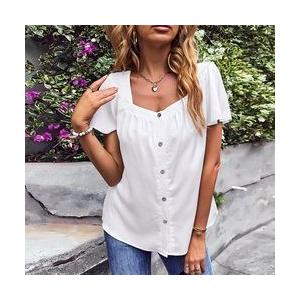 China                  2023 Summer Manufacturer Wholesale Square Neck Solid Color Shirt White Women Chiffon High-Quality Shirt              supplier